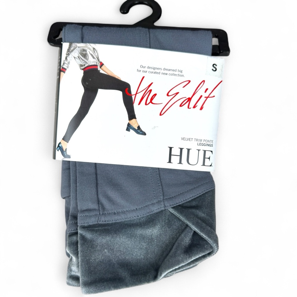 HUE Womens Velvet Trim Ponte Leggings Size Small Thunder Gray Stretch‎ New